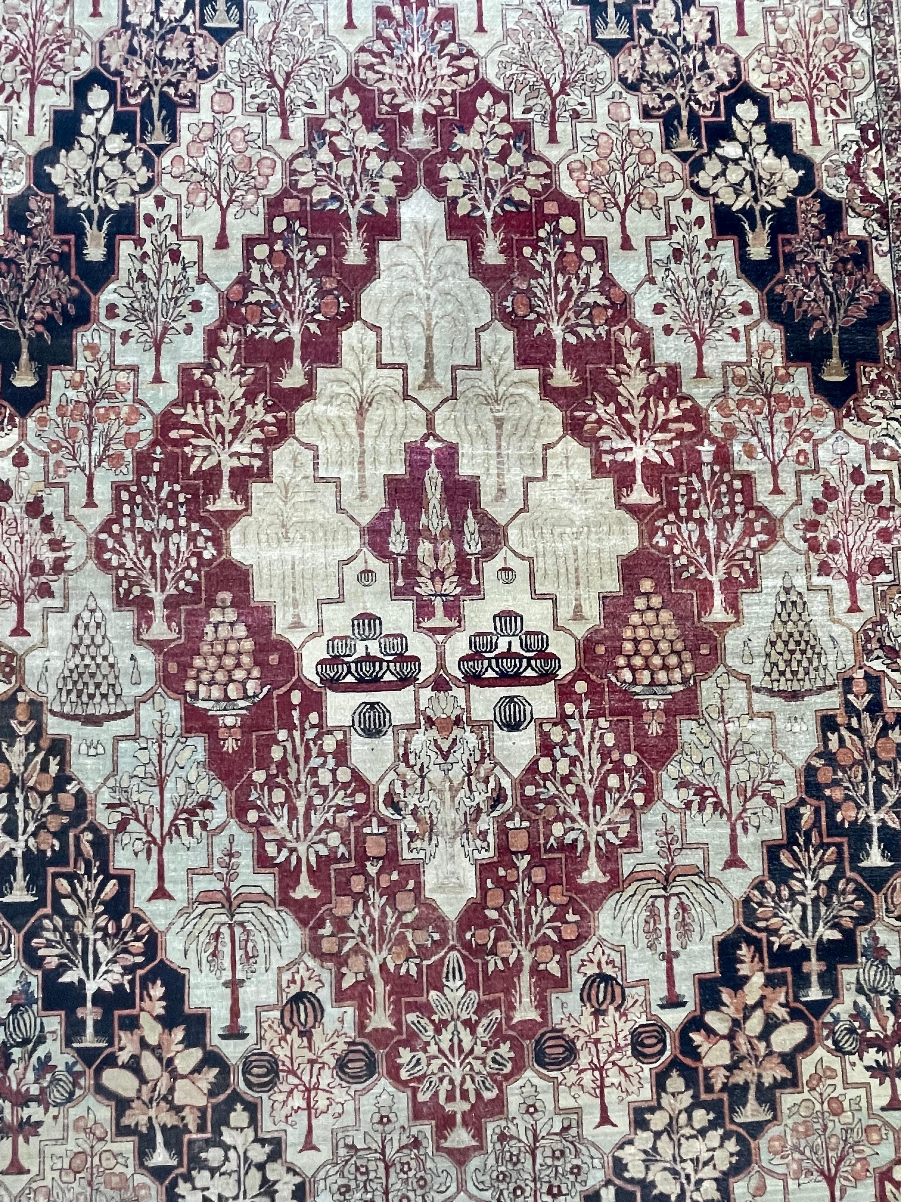 Teinture végétale Ancien tapis de mariage persan Lavar Kerman circa 1900 en vente