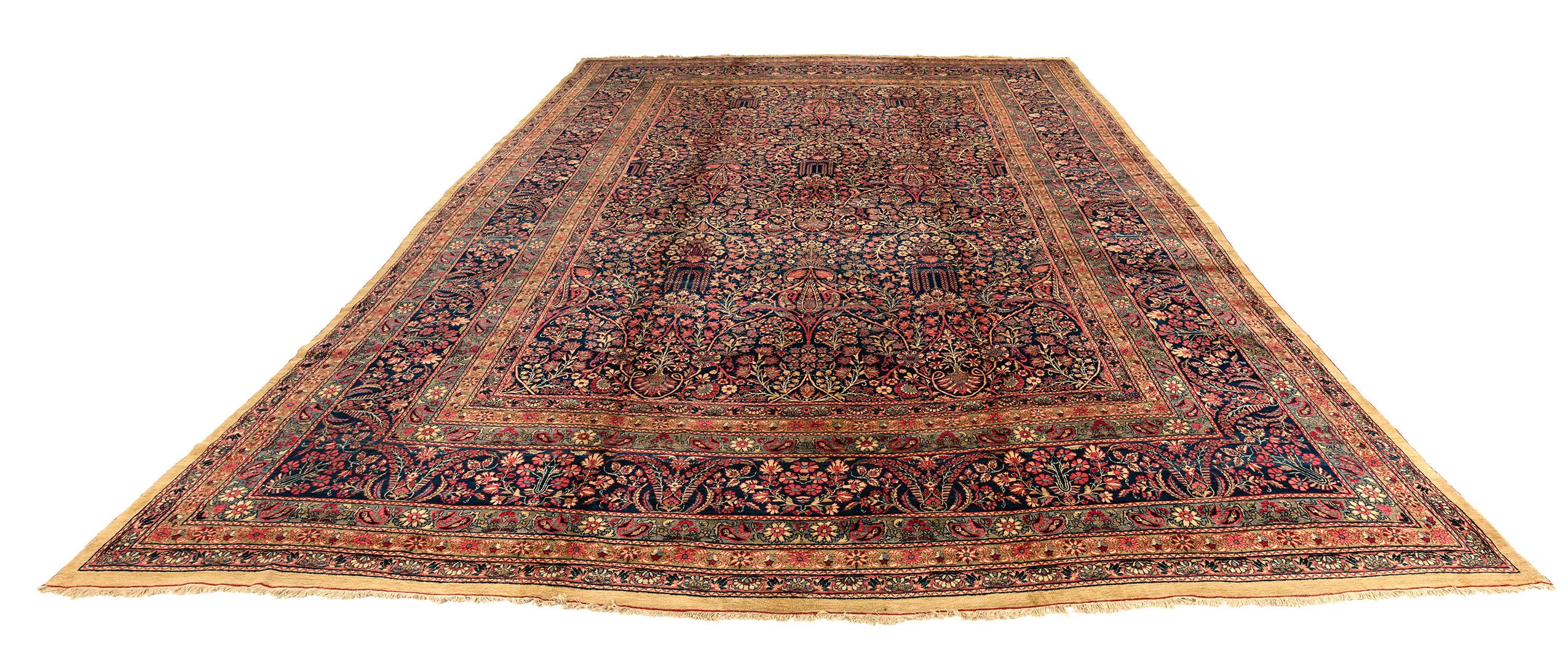 Kirman Antique Persian Lavar Kerman Rug with Floral All-Over Design Extremely Detailed For Sale