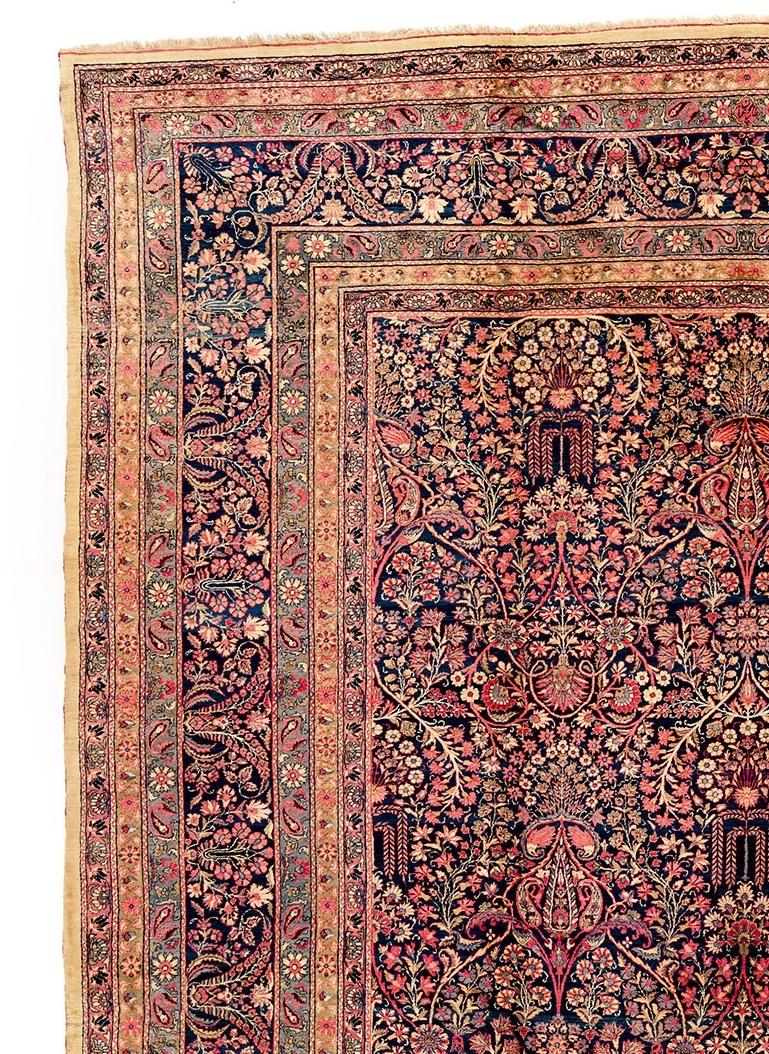 Hand-Knotted Antique Persian Lavar Kerman Rug with Floral All-Over Design Extremely Detailed For Sale