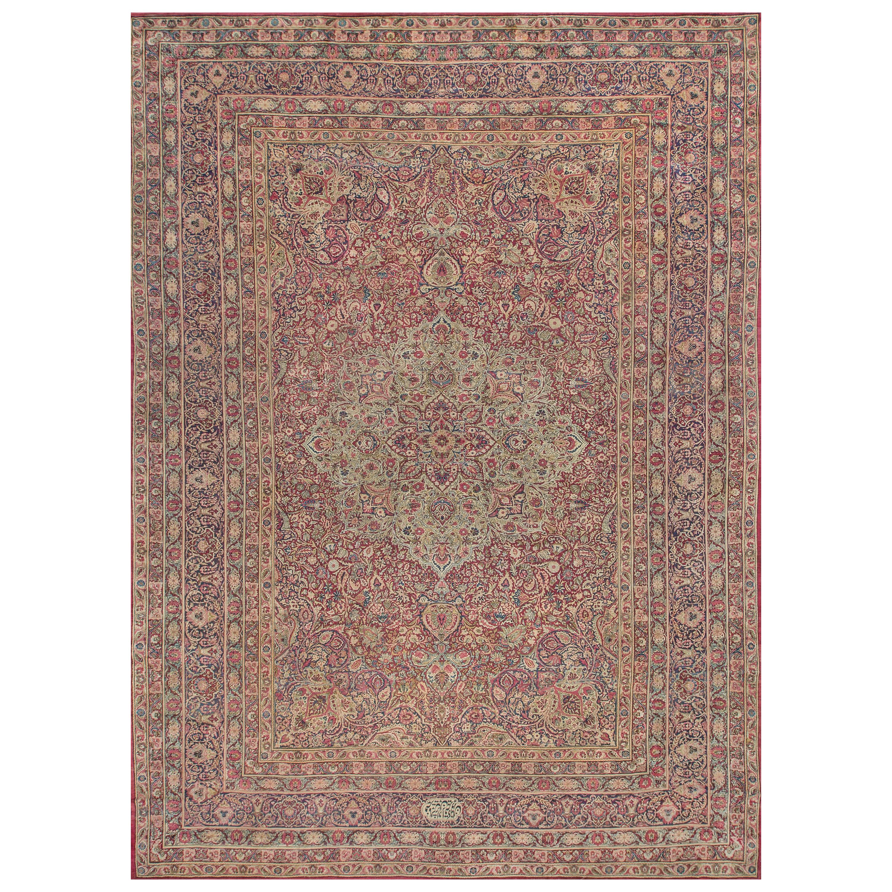 Antique Oversize Persian Lavar Kirman Rug, circa 1880  16'1 x 22'2 For Sale