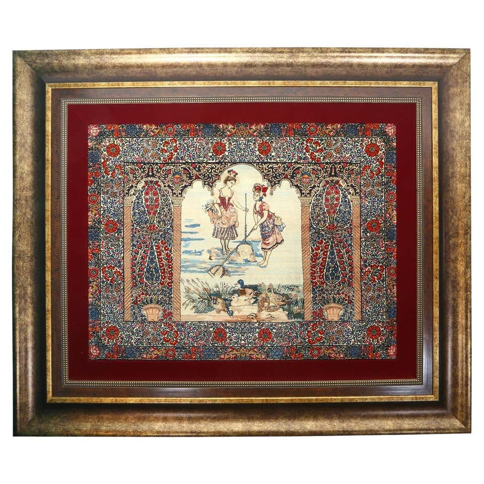Turkish Miniature Silk Hereke Rug Framed and Signed For Sale at 1stDibs ...