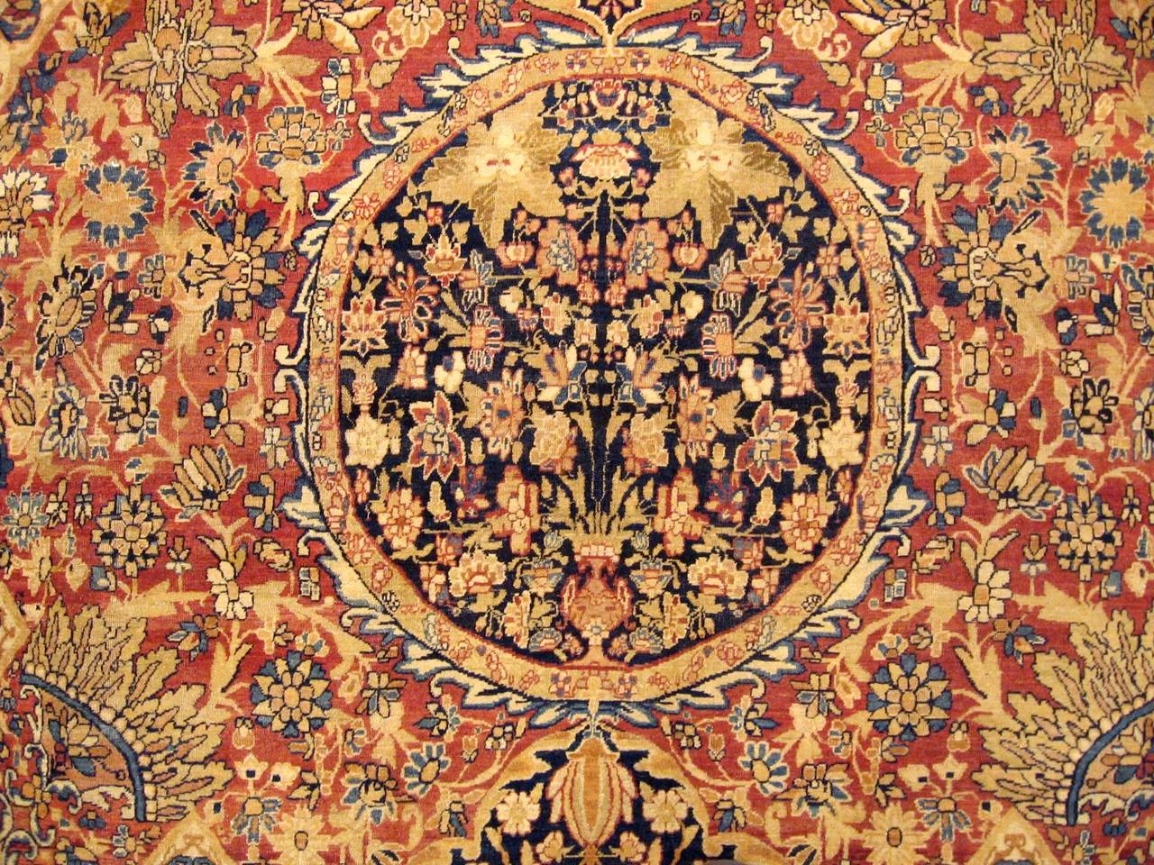 Hand-Knotted Antique Persian Lavar Oriental Carpet, in Mansion Size, with Fine Floral Design For Sale