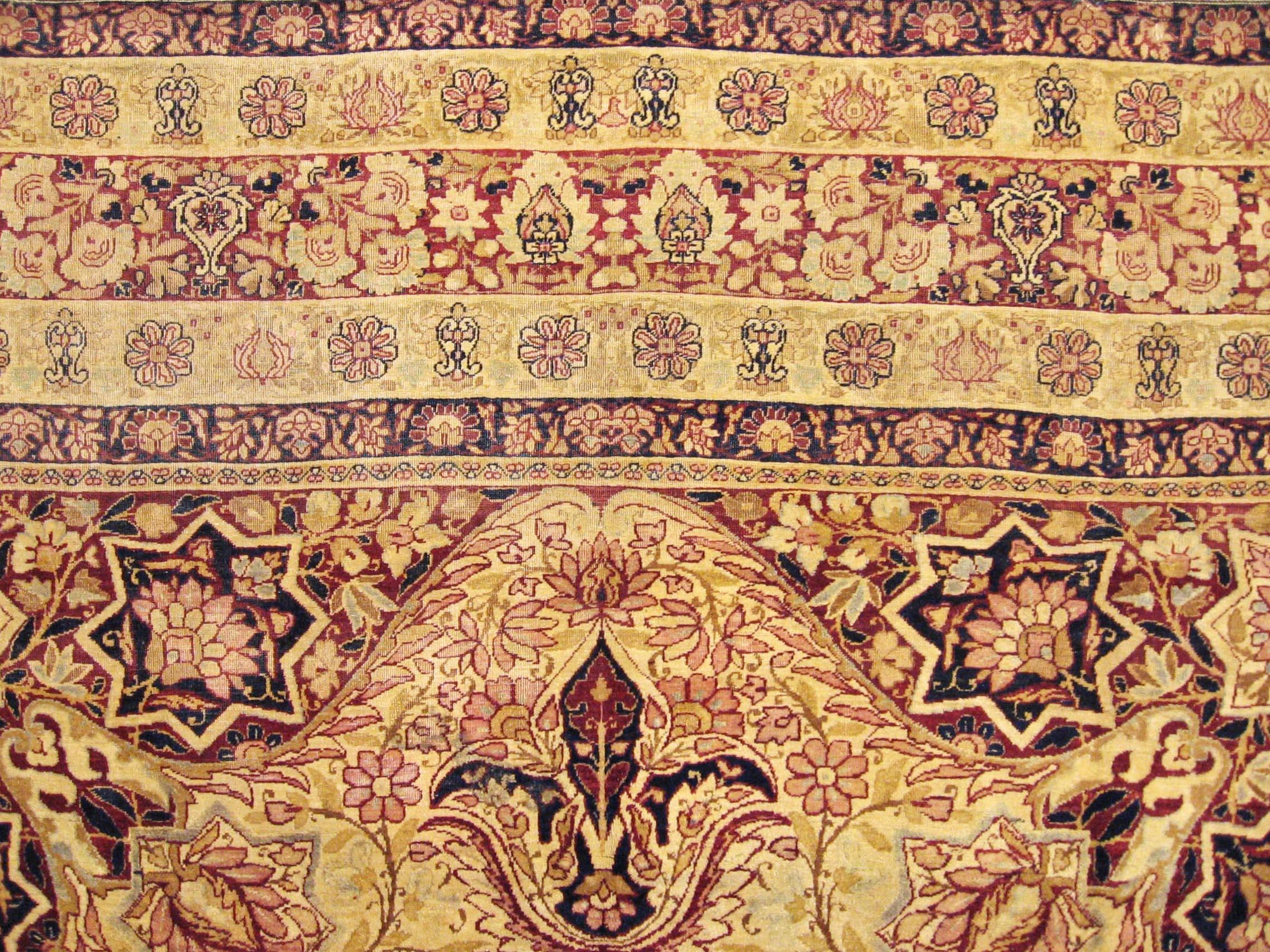 Wool Antique Persian Lavar Oriental Carpet, in Room Size, with Central Medallion For Sale