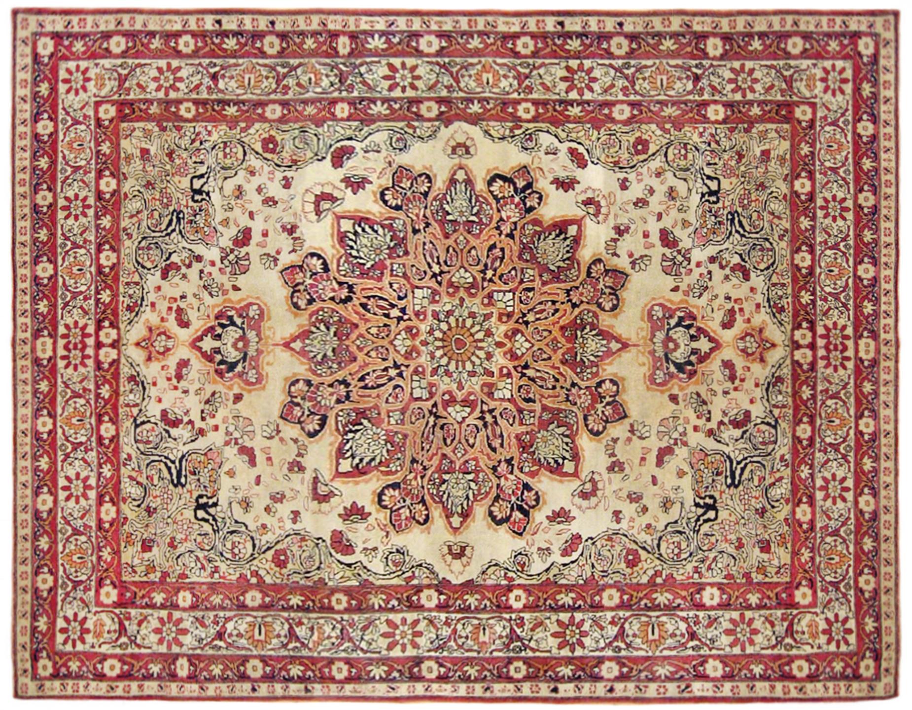 Antique Persian Lavar Oriental Carpet, in Room Size, with a Central Medallion
