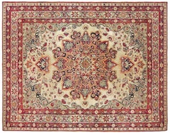 Antique Persian Lavar Oriental Carpet, in Room Size, with a Central Medallion