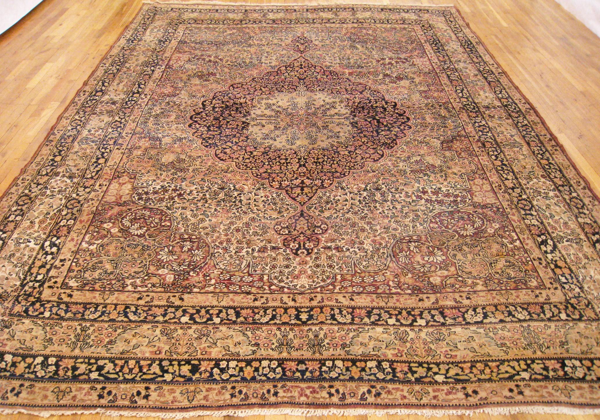 Hand-Knotted Antique Persian Lavar Oriental Carpet, in Room Size, with Central Medallion For Sale