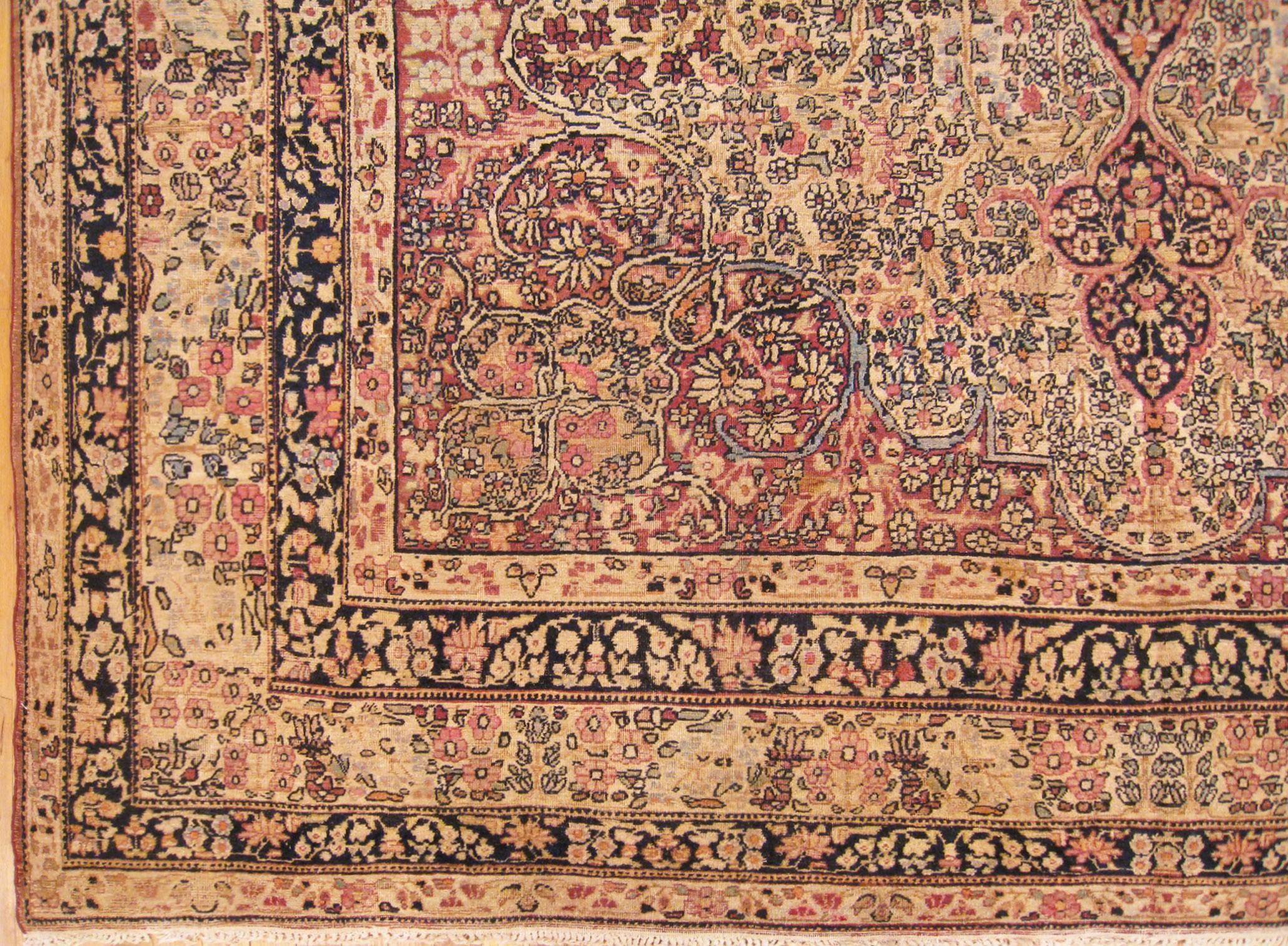 Antique Persian Lavar Oriental Carpet, in Room Size, with Central Medallion In Good Condition For Sale In New York, NY