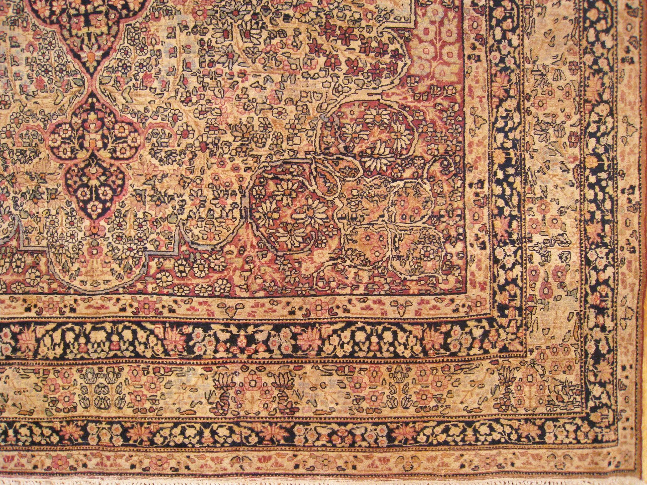 Late 19th Century Antique Persian Lavar Oriental Carpet, in Room Size, with Central Medallion For Sale