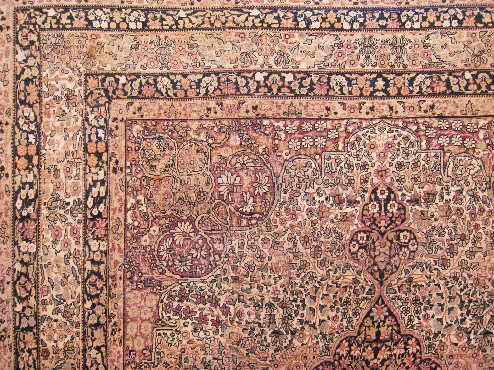 Wool Antique Persian Lavar Oriental Carpet, in Room Size, with Central Medallion For Sale