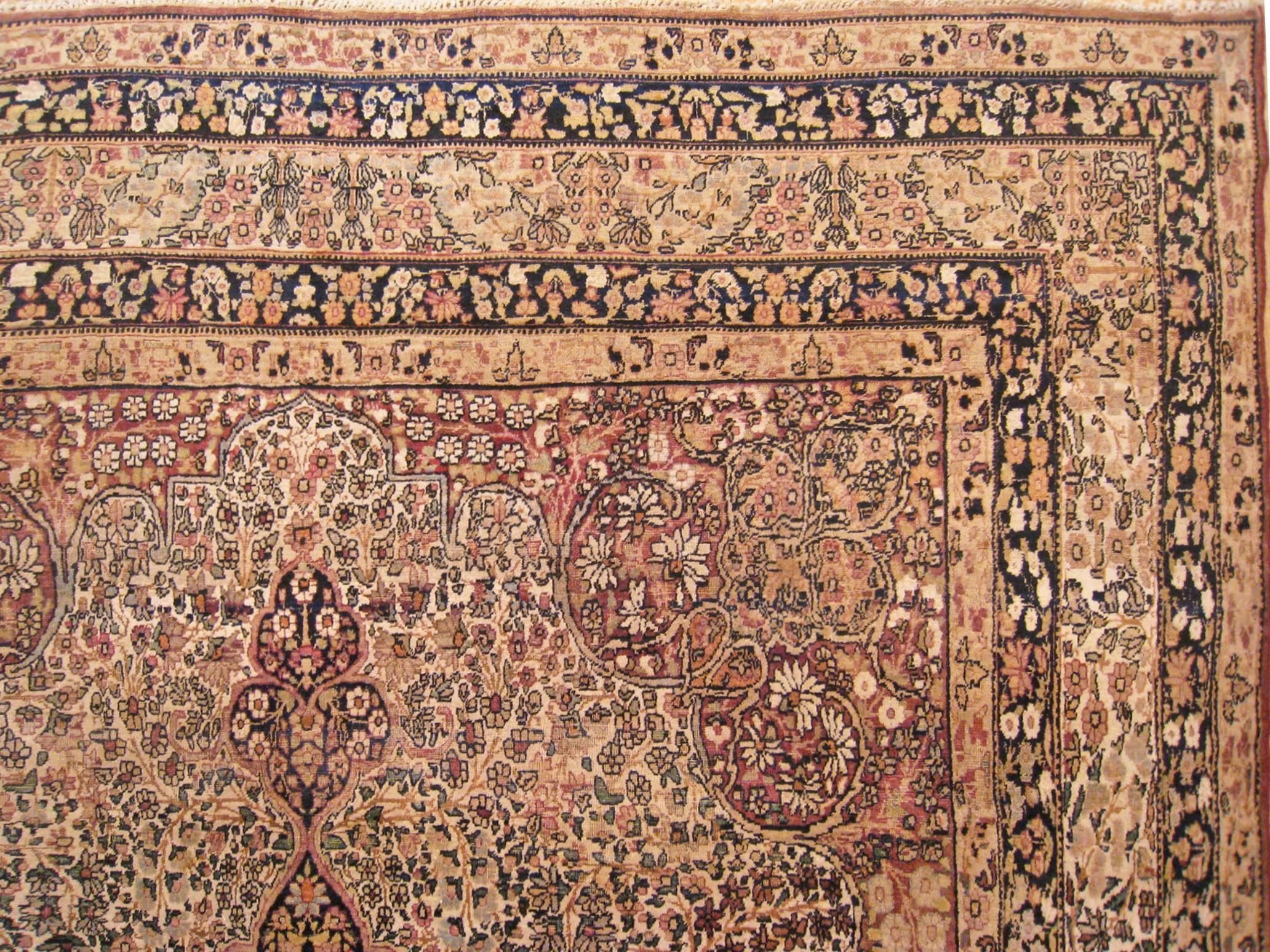 Antique Persian Lavar Oriental Carpet, in Room Size, with Central Medallion For Sale 1