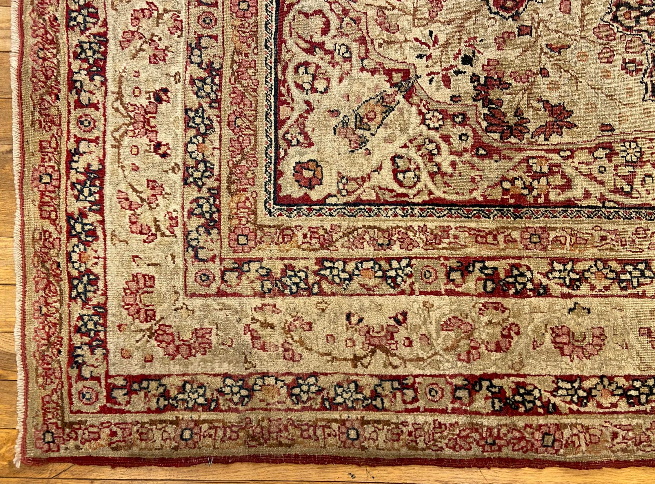 Hand-Knotted Antique Persian Lavar Oriental Carpet, in Small Size, with a Central Medallion For Sale
