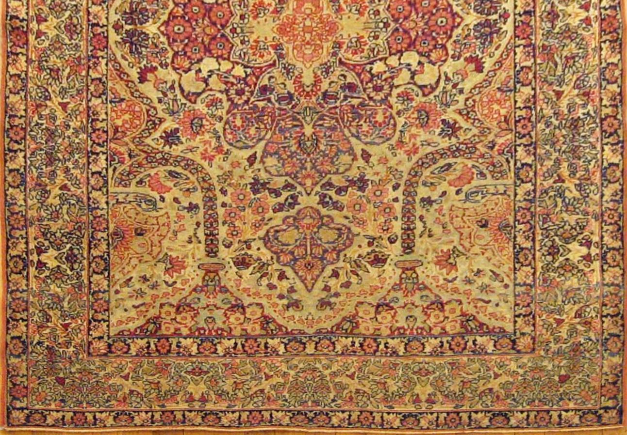 Hand-Knotted Antique Persian Lavar Oriental Carpet, in Small Size, with a Central Medallion For Sale
