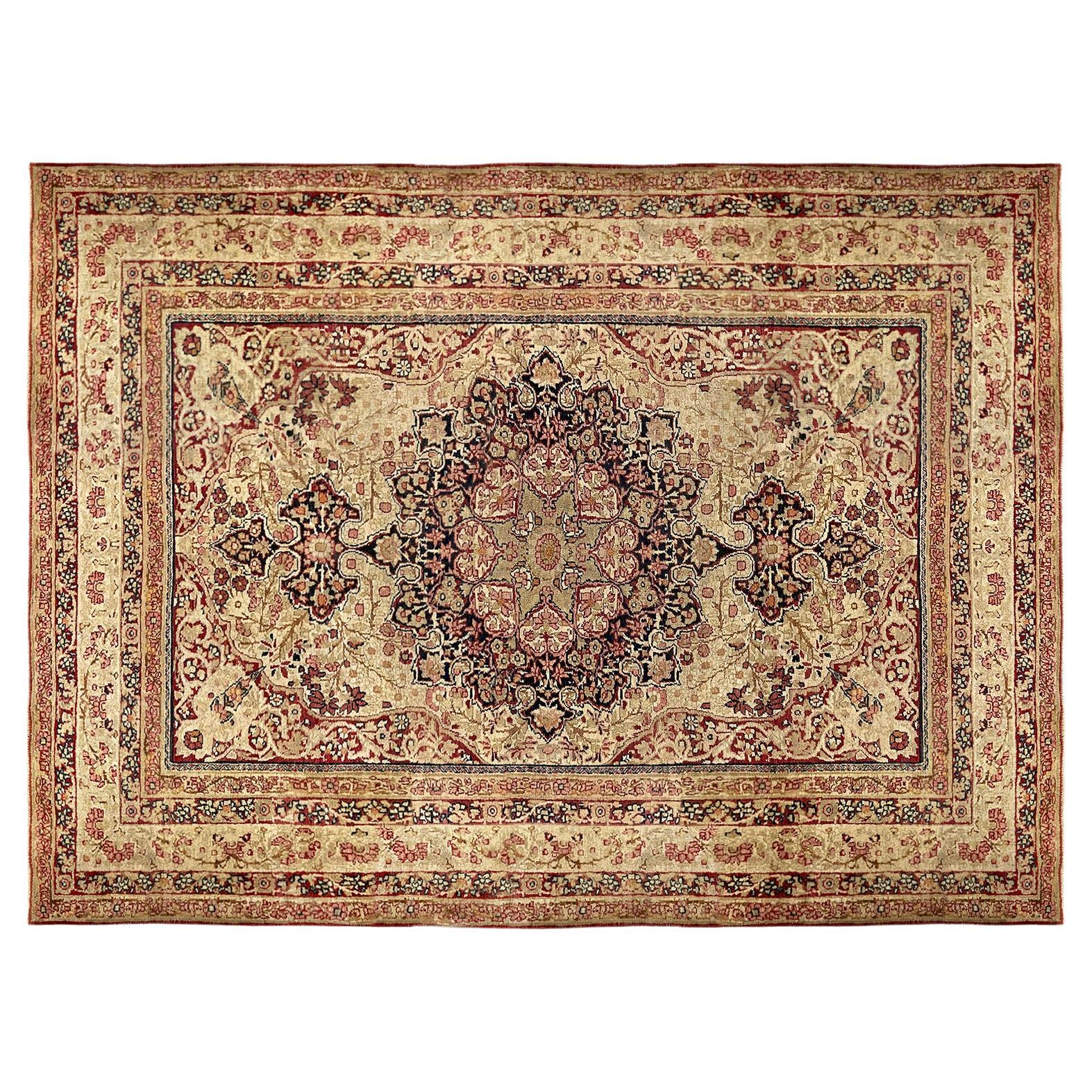 Antique Persian Lavar Oriental Carpet, in Small Size, with a Central Medallion For Sale