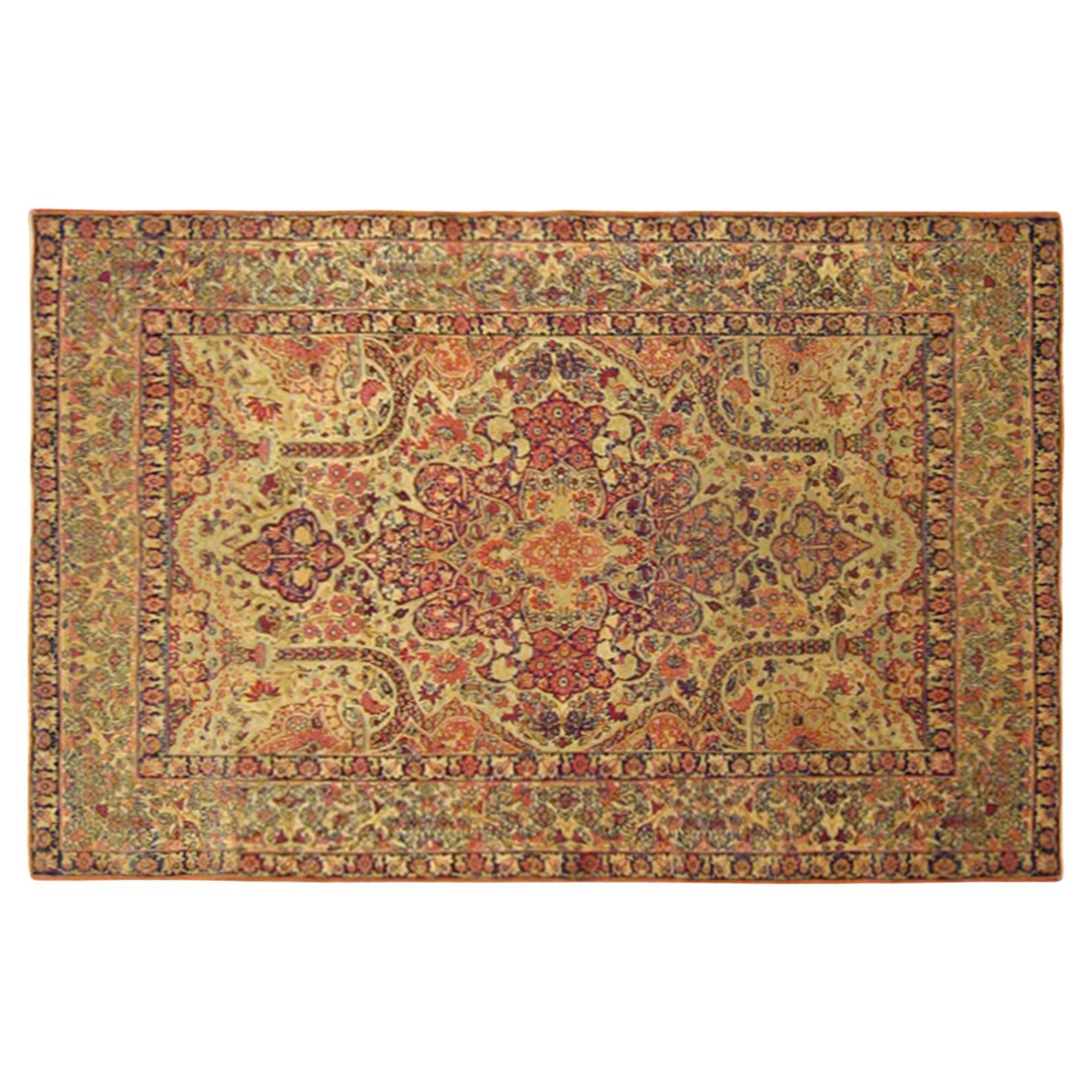 Antique Persian Lavar Oriental Carpet, in Small Size, with a Central Medallion
