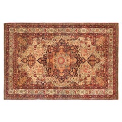 Antique Persian Lavar Oriental Carpet, in Small Size, with a Central Medallion