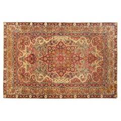 Antique Persian Lavar Oriental Carpet, in Small Size, with a Central Medallion