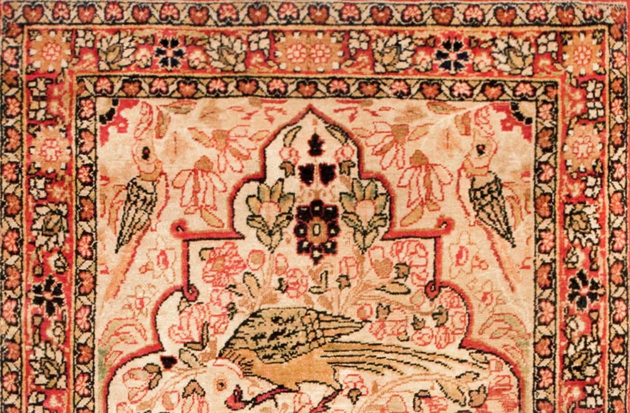 Hand-Knotted Antique Persian Lavar Oriental Carpet, in Small Size, with a Tree of Life Design For Sale