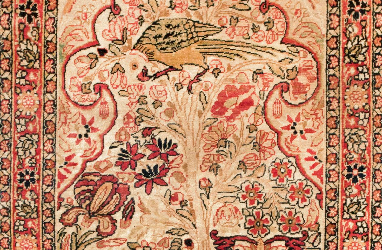 Late 19th Century Antique Persian Lavar Oriental Carpet, in Small Size, with a Tree of Life Design For Sale