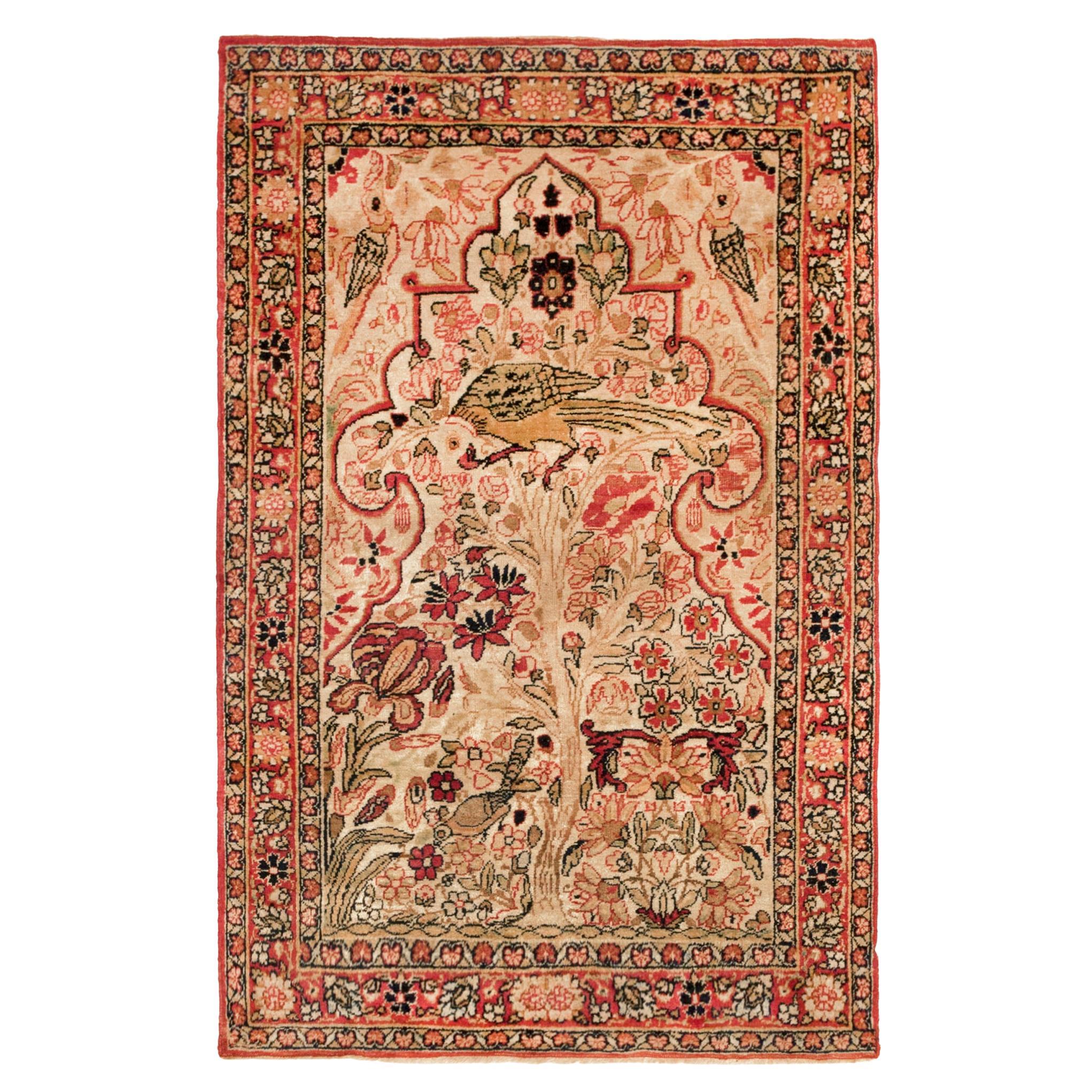 Antique Persian Lavar Oriental Carpet, in Small Size, with a Tree of Life Design
