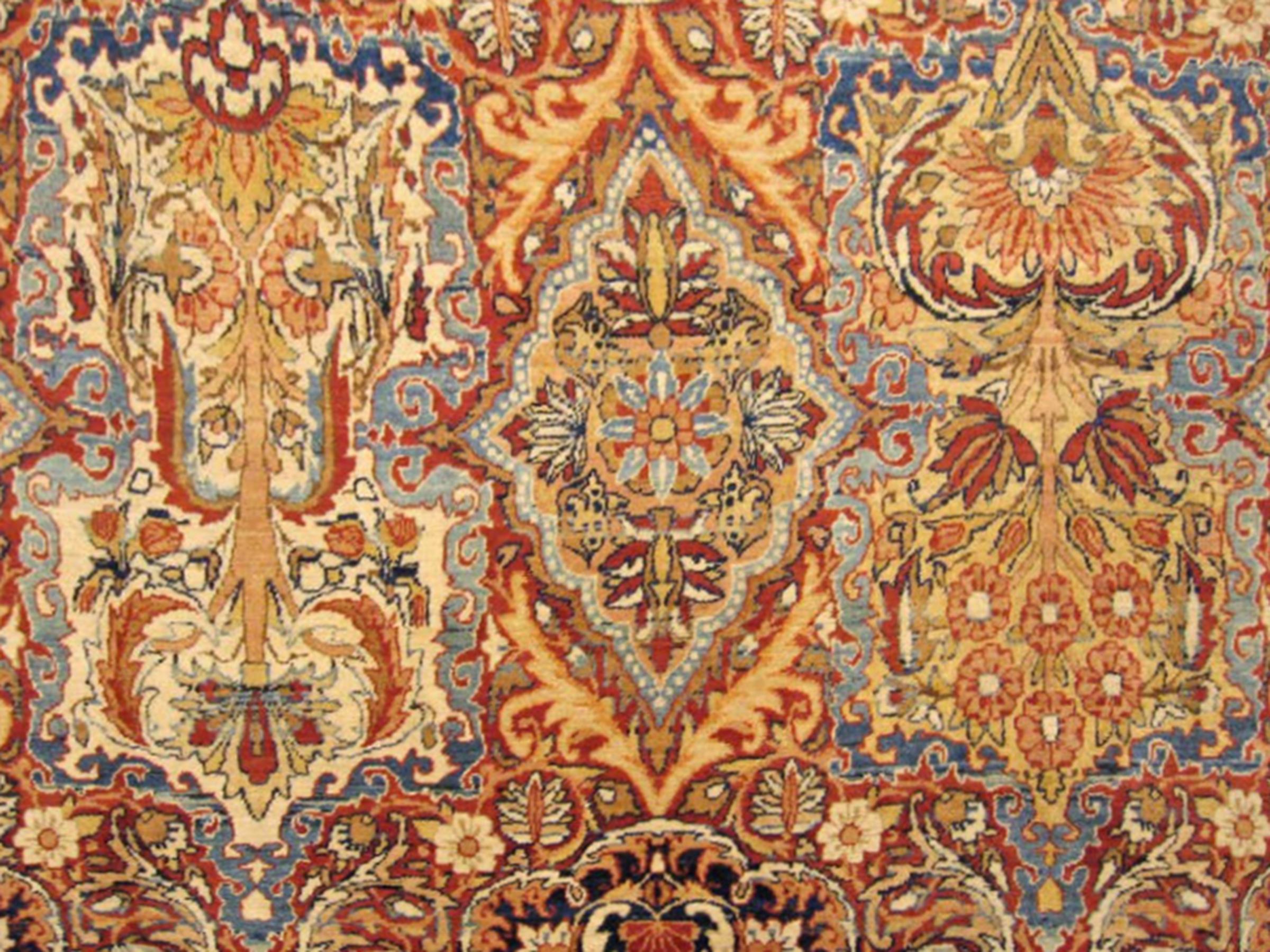 Wool Antique Persian Lavar Oriental Rug, in Mansion Size, with Subdued Colors, c.1890 For Sale
