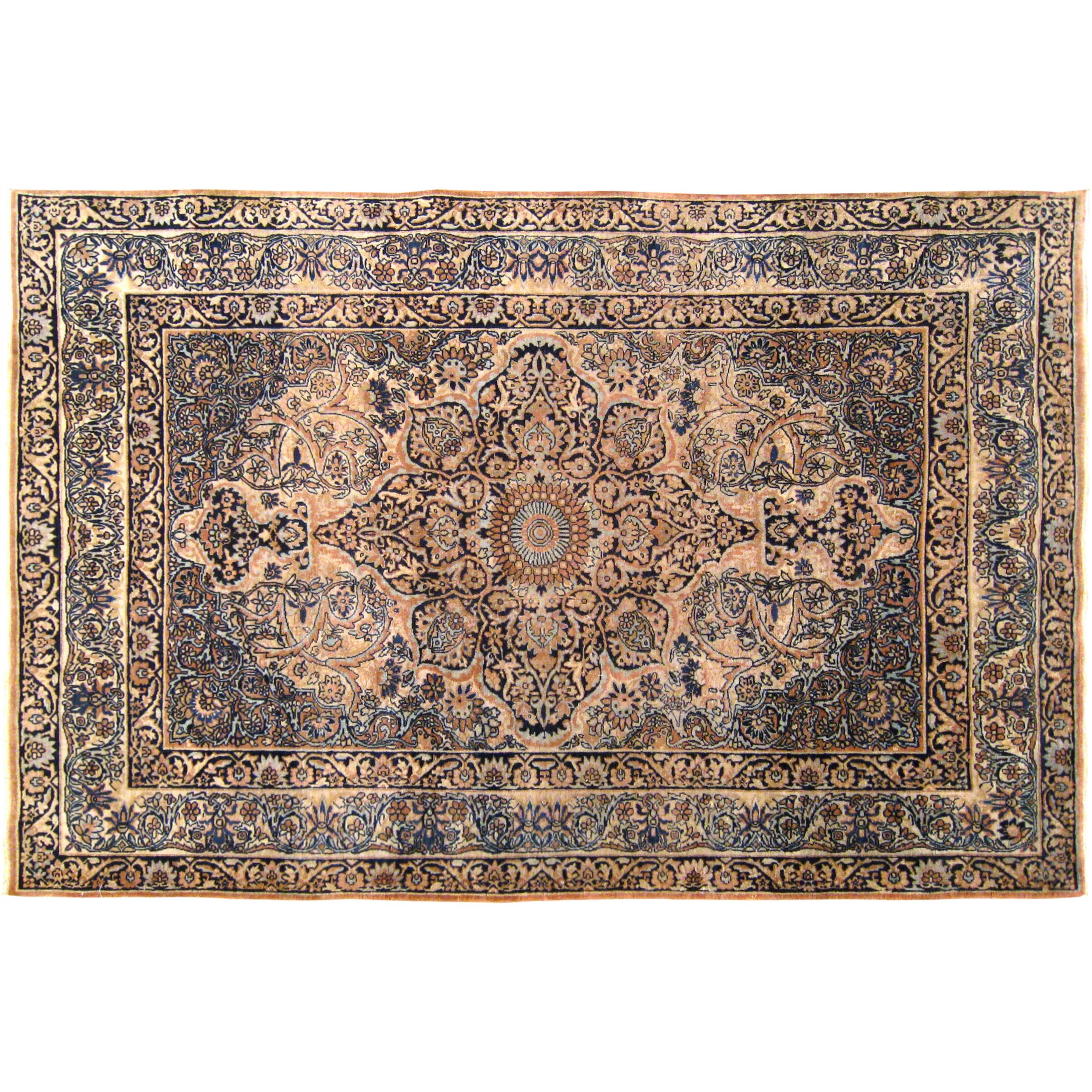 Antique Persian Lavar Oriental Rug, in Small Size with Medallion & Corner Design For Sale
