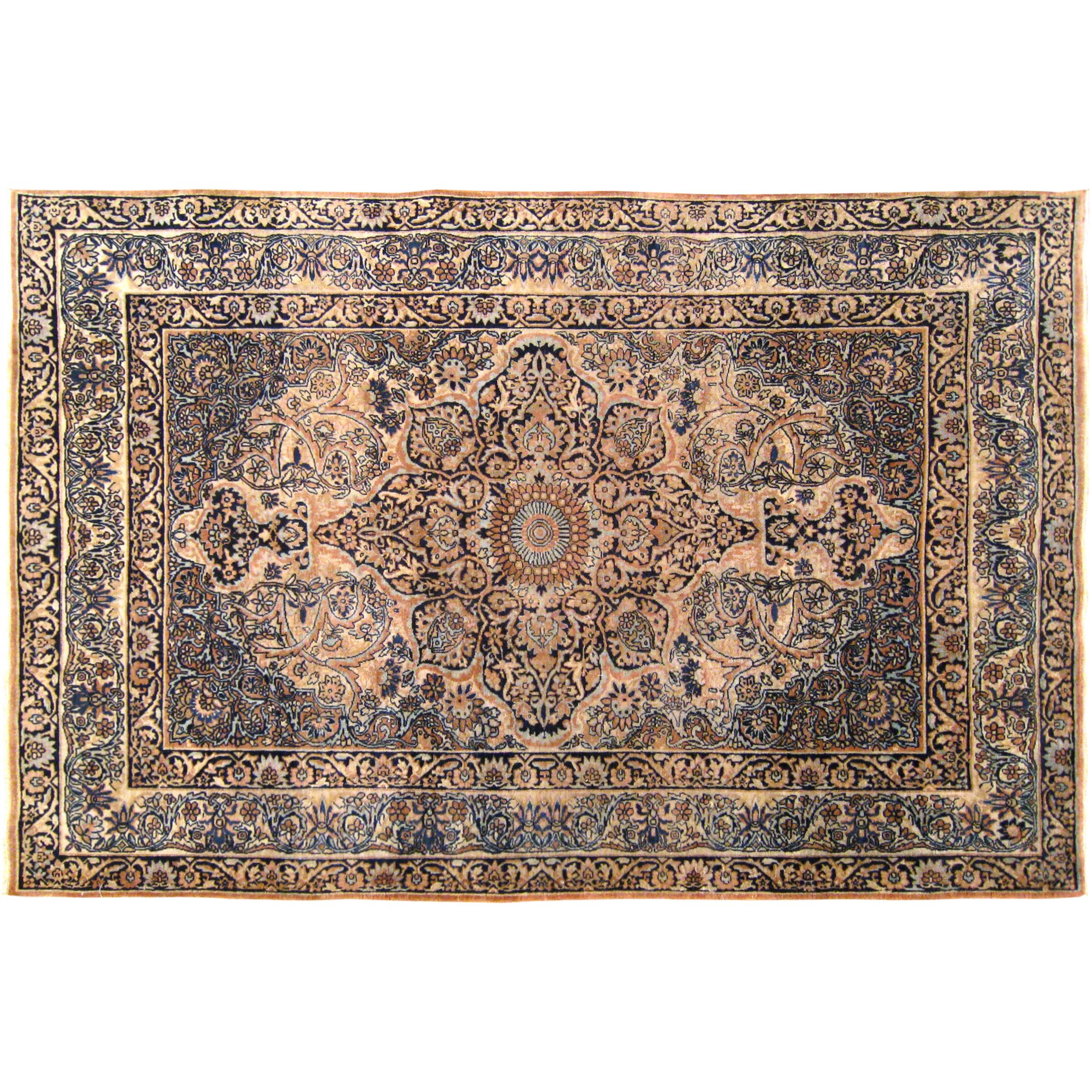 Antique Persian Lavar Oriental Rug, in Small Size with Medallion & Corner Design