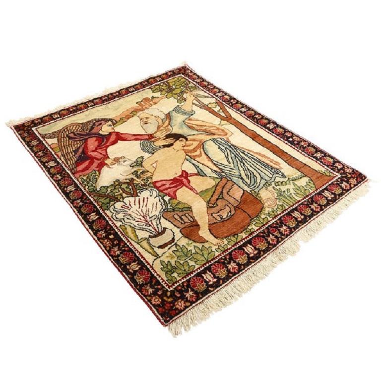Antique Lavar Pair Pictorial Rug in Wool and Cotton 3'0x2'6
 
 Détails clés :
 Pile : Laine
 Fondation : Coton
 Origine : Lavar pair
 Design/One : Pictural
 Âge approximatif : 120 ans
 Qualité (KPI) : 300
 Condit : comme neuf
 Dimension : 3'0x2'6
