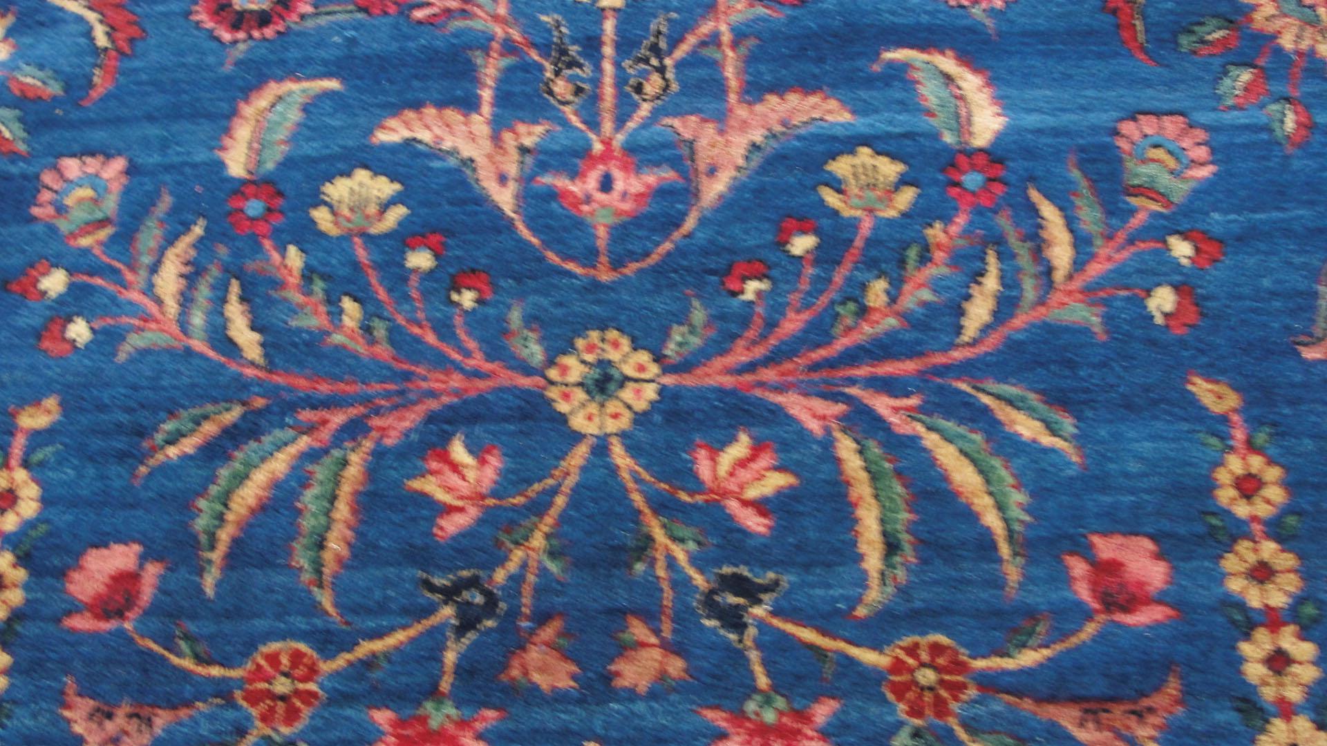 Hand-Knotted Antique Persian Laver Kerman Carpet, Amazing Color For Sale