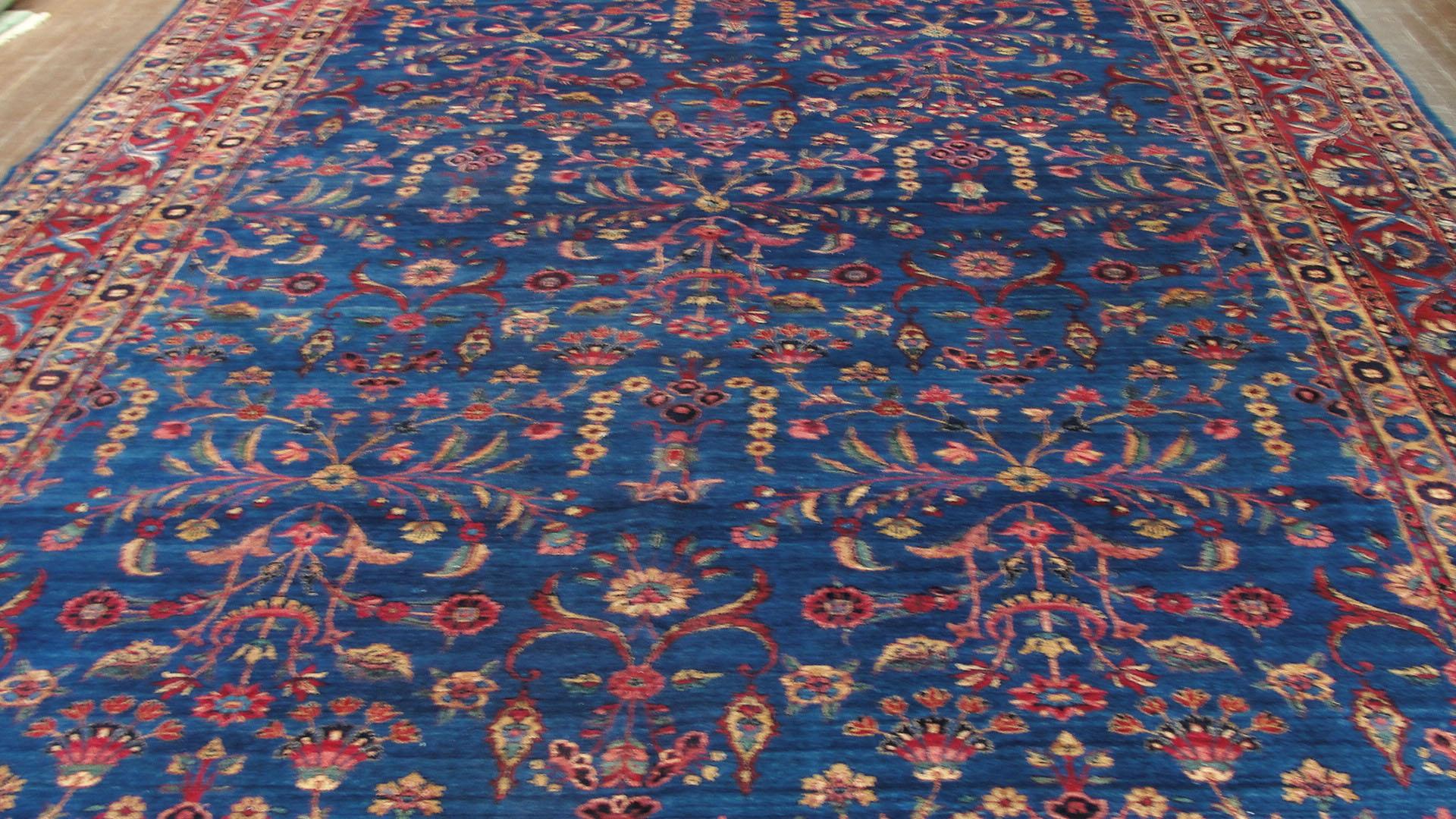 20th Century Antique Persian Laver Kerman Carpet, Amazing Color For Sale
