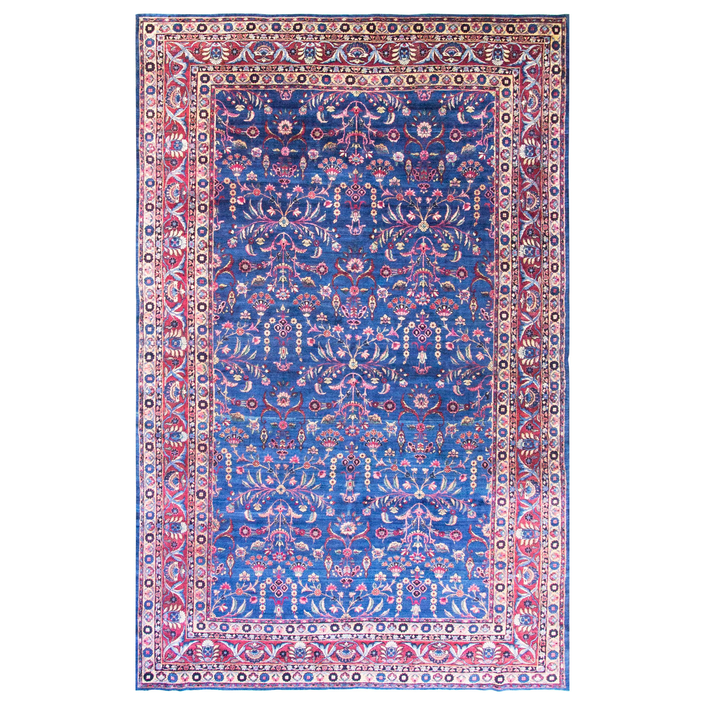 Antique Persian Laver Kerman Carpet, Amazing Color For Sale