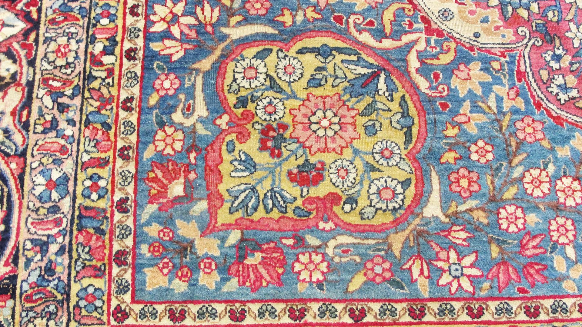 Hand-Knotted Antique Persian Laver Kerman Carpet