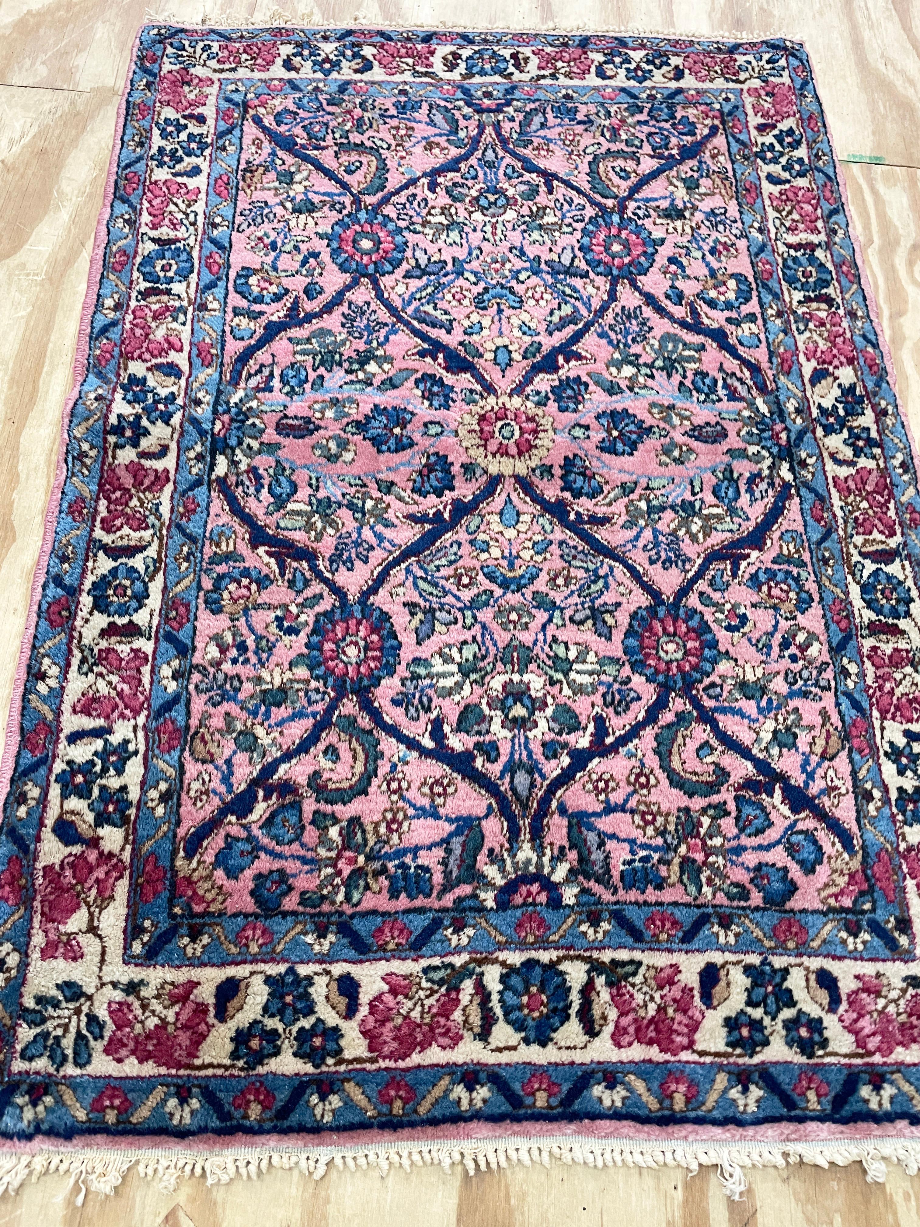 Hand-Woven Antique Persian Laver Kerman Rug