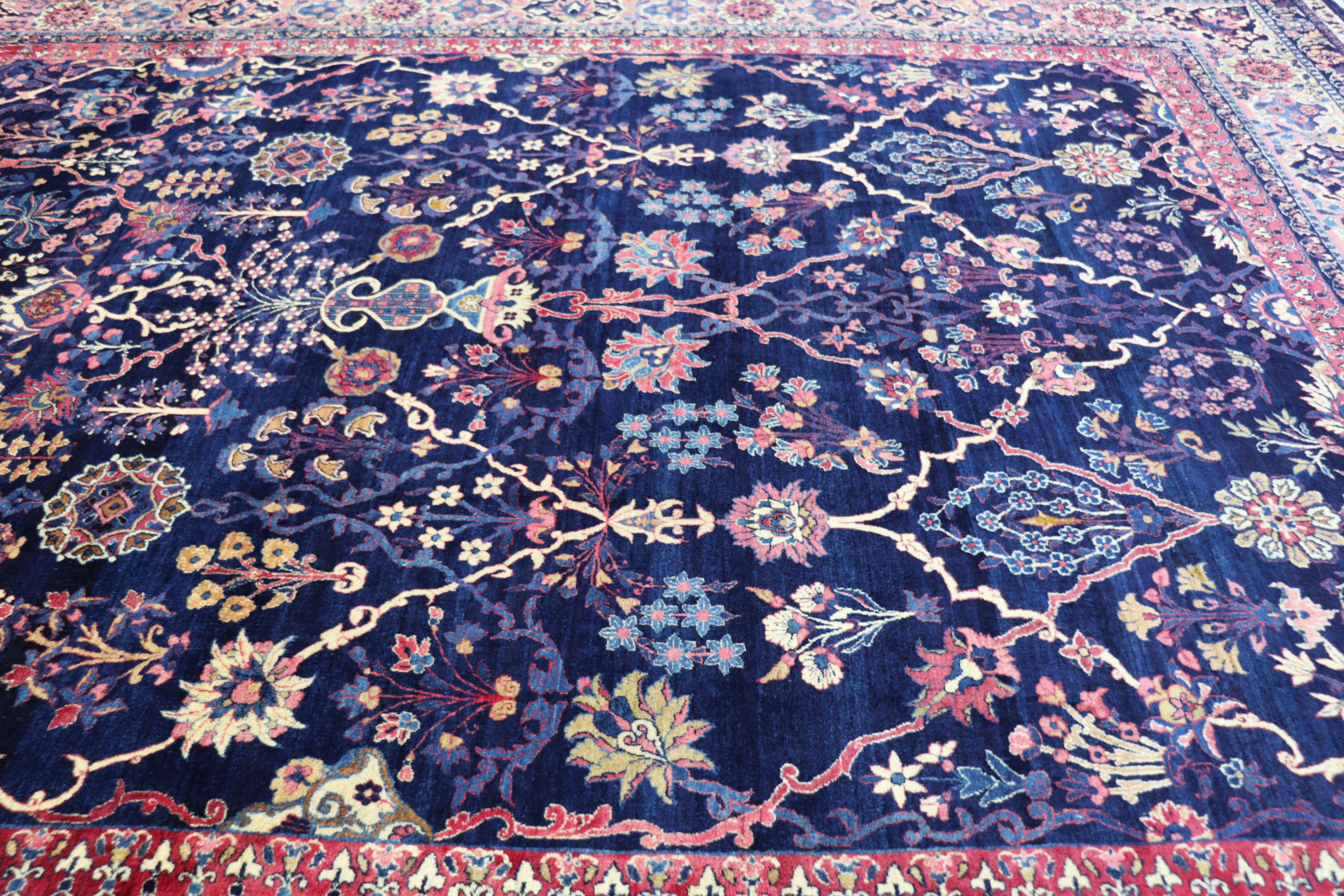Wool Antique Persian Laver Kerman, Signed c-1920 10'7