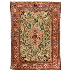 Tapis persan ancien à fleurs vert clair Mahal Ziegler