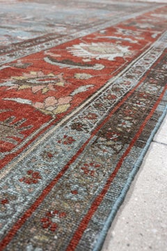 Antique Persian Lilian Gallery Rug in Denim Blue and Brick Red, circa 1920s