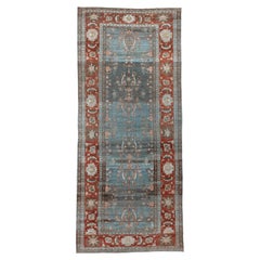 Antique Persian Lilian Gallery Rug in Denim Blue and Brick Red, circa 1920s