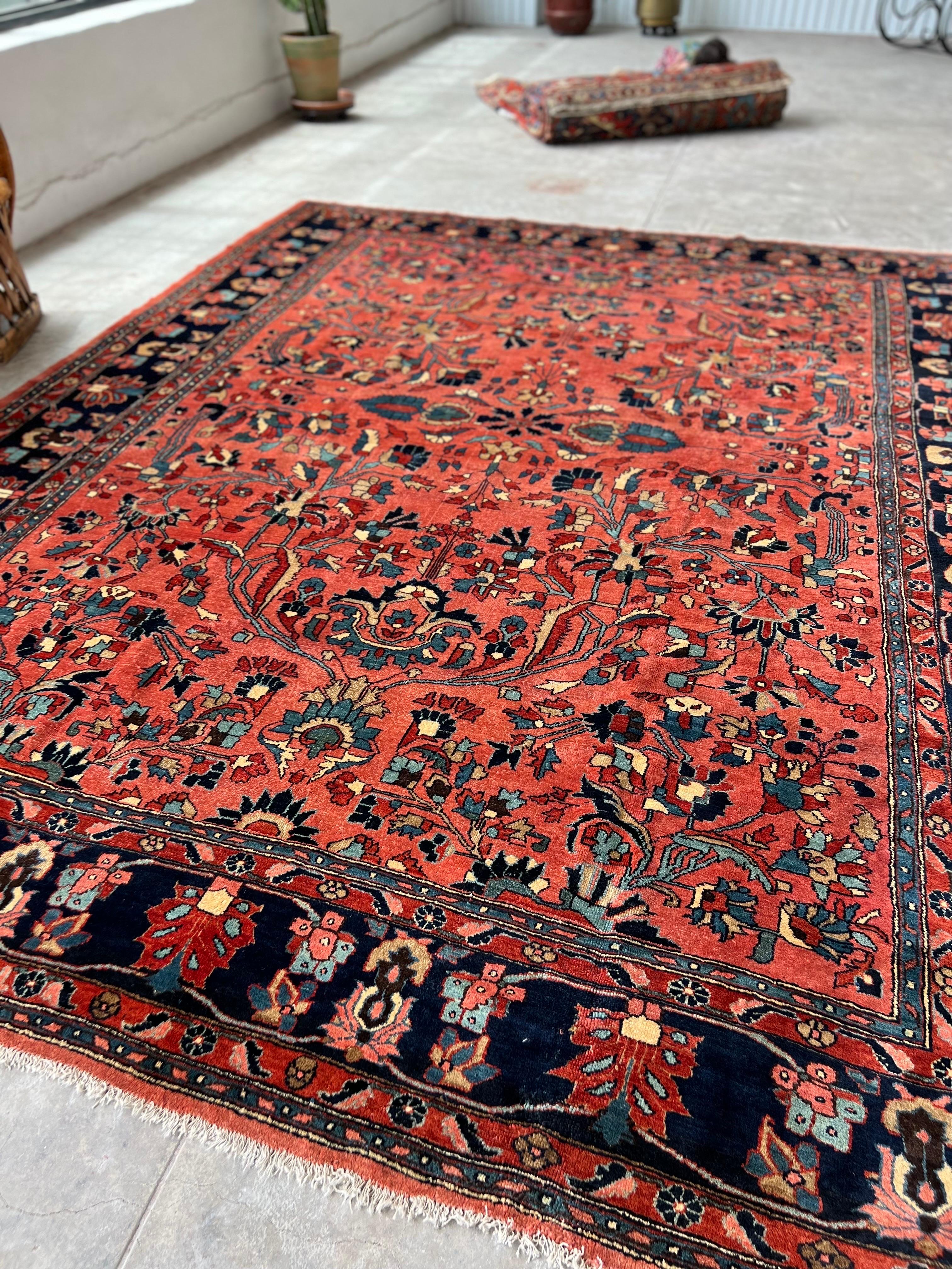 Antique Persian Lilian Rug, Pink Field, All-Over Pattern In Good Condition In Birmingham, AL