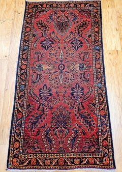 Antique Persian Lilian Sarouk Area Rug in Red, Navy, Blue
