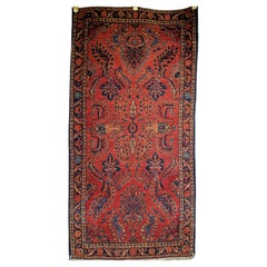 Antique Persian Lilian Sarouk Area Rug in Red, Navy, Blue