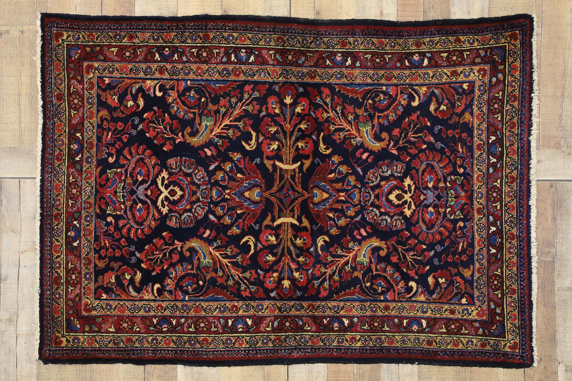 20th Century Antique Persian Lilihan Accent Rug with Traditional Floral Motif For Sale