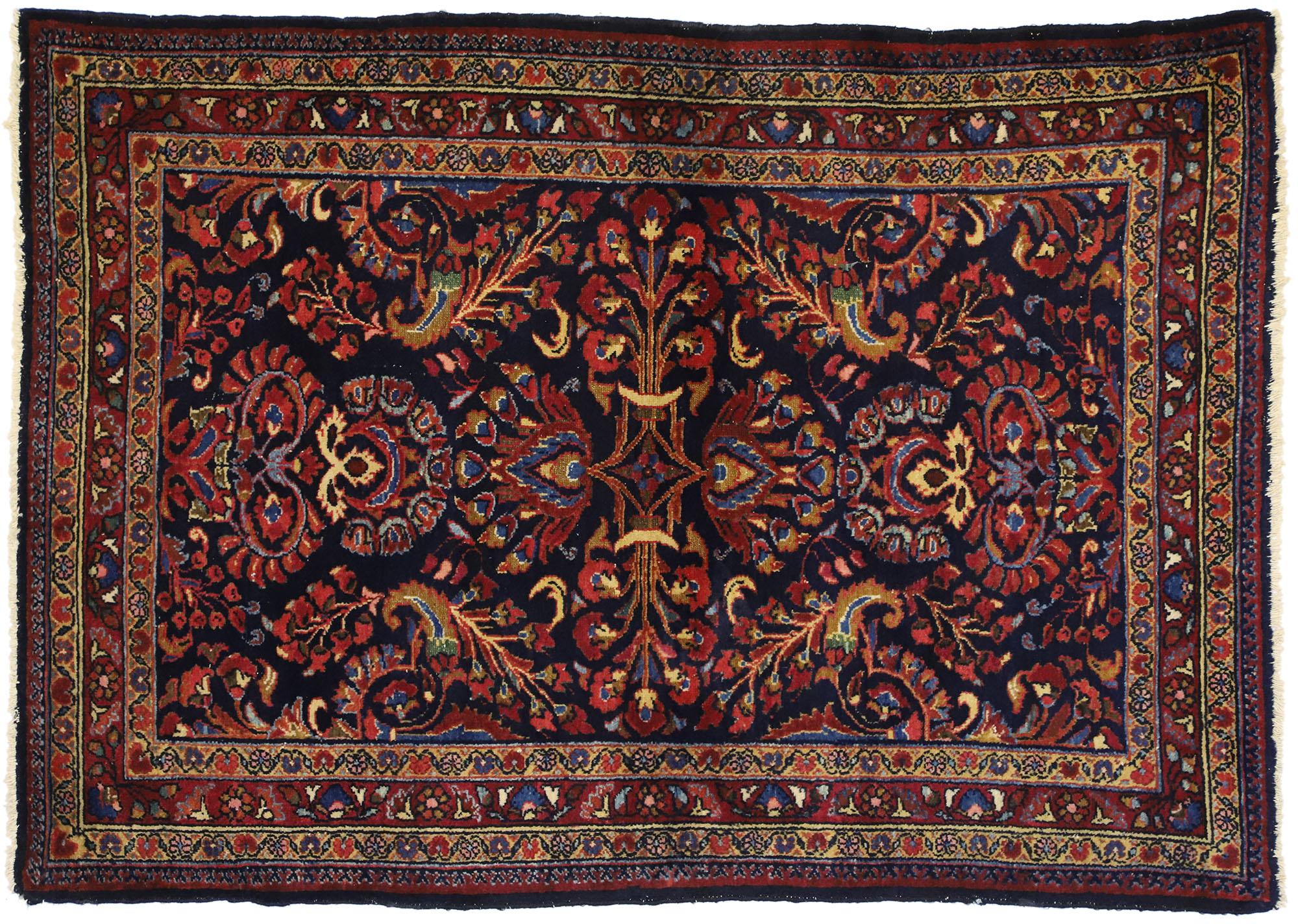 Wool Antique Persian Lilihan Accent Rug with Traditional Floral Motif For Sale