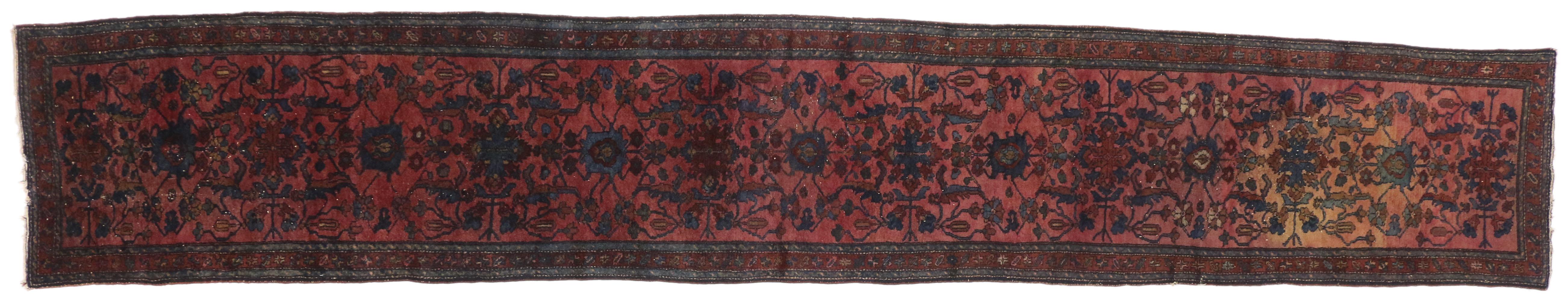 Antique Persian Lilihan Long Hallway Runner with Bohemian Regency Style For Sale 4