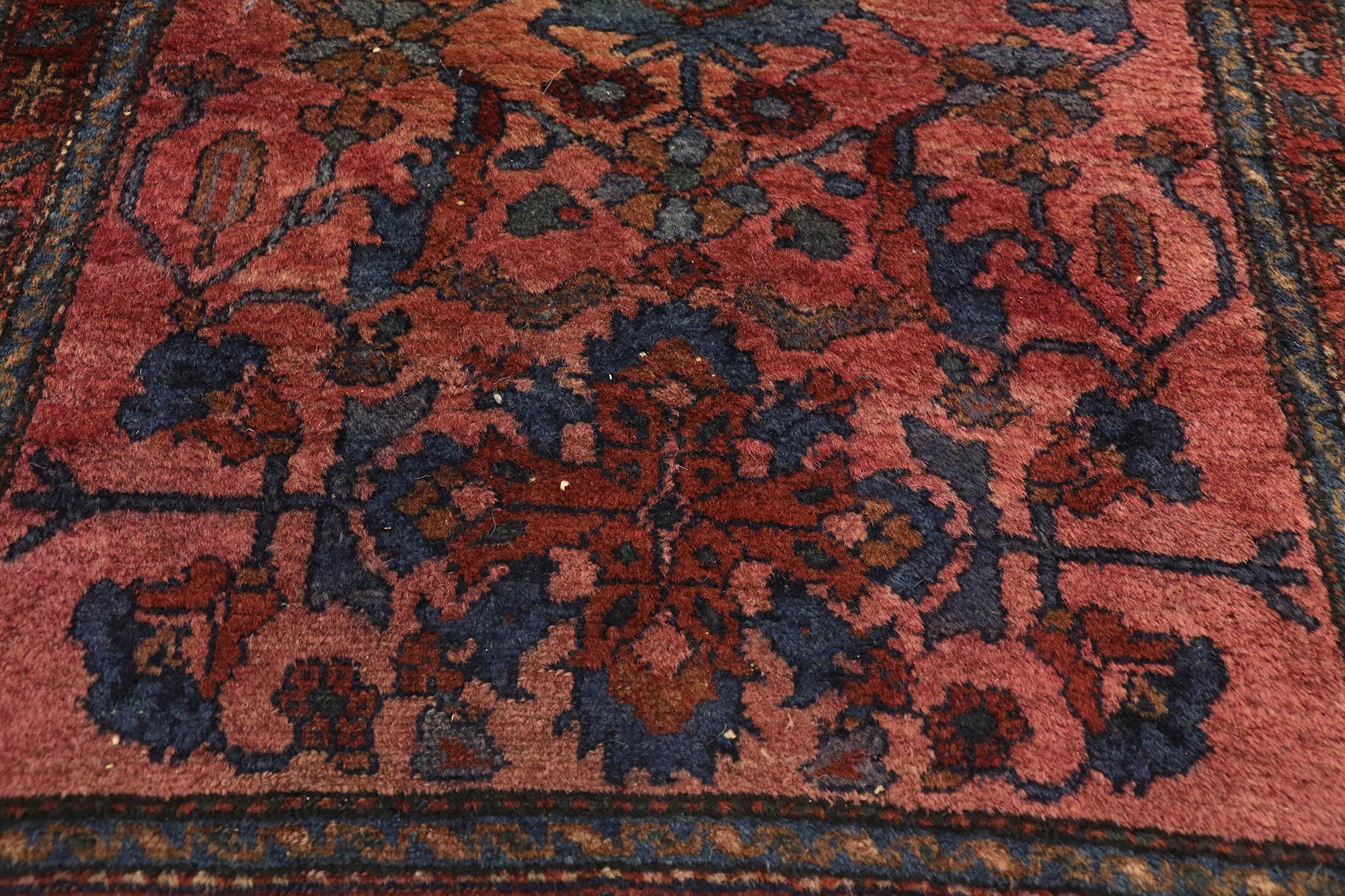 Antique Persian Lilihan Long Hallway Runner with Bohemian Regency Style In Good Condition For Sale In Dallas, TX