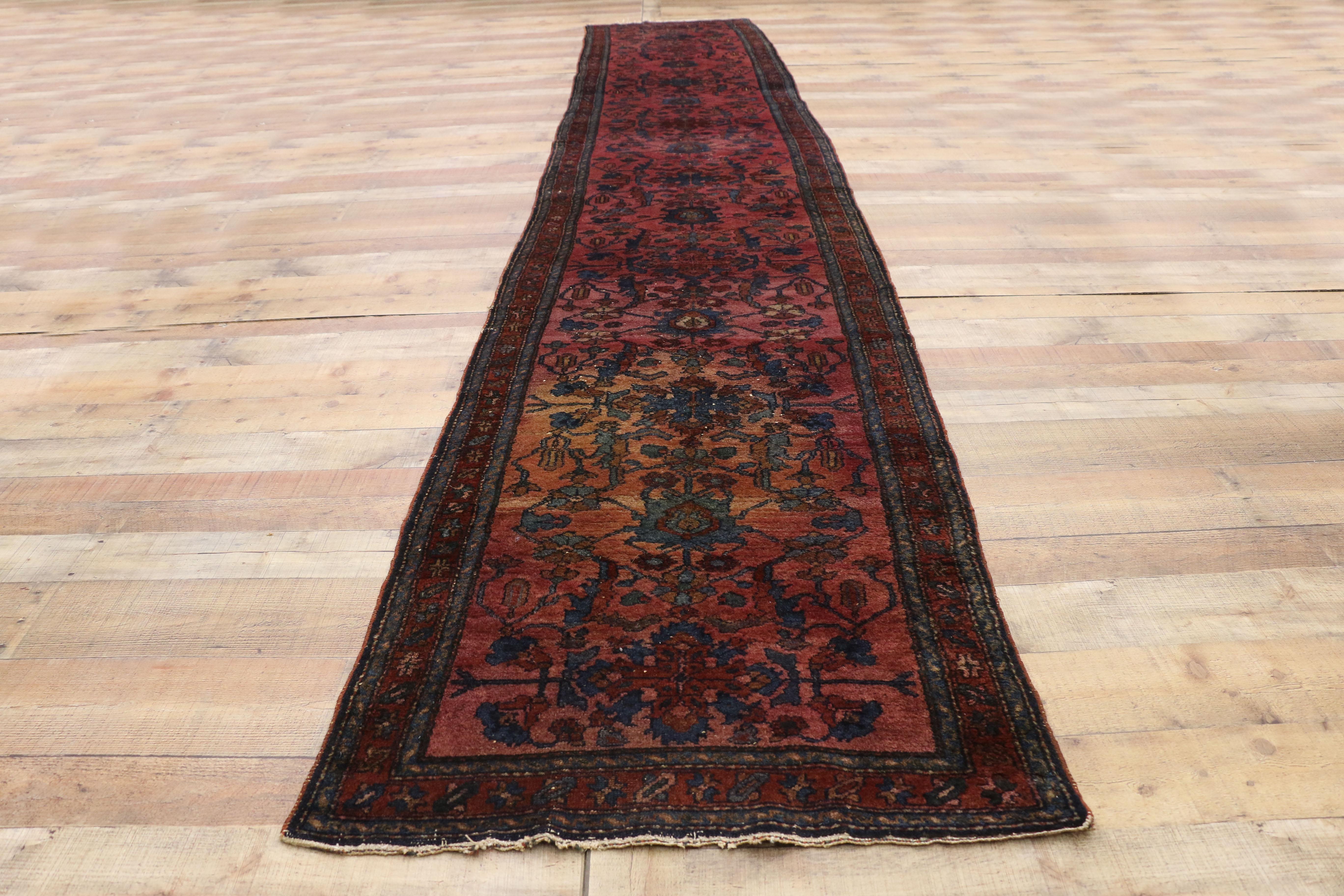 Antique Persian Lilihan Long Hallway Runner with Bohemian Regency Style For Sale 1