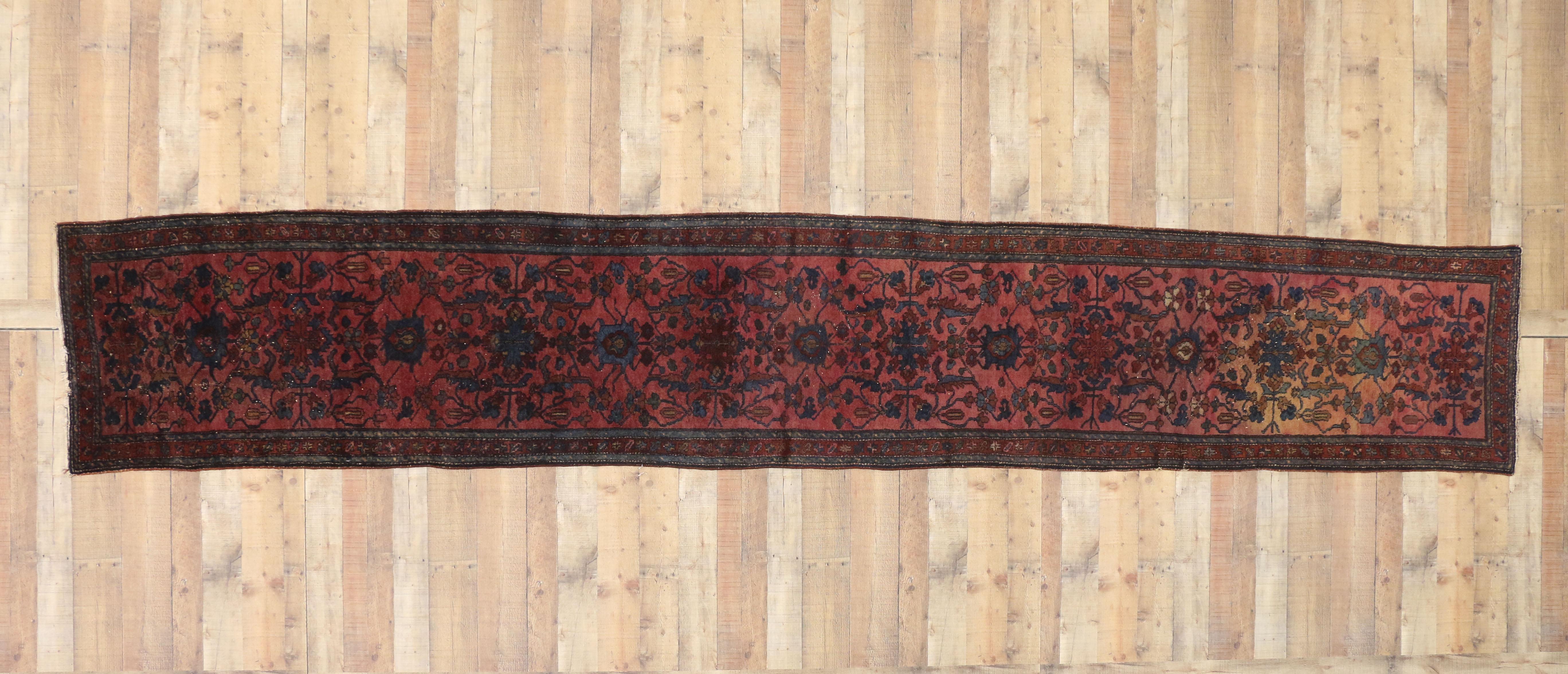 Antique Persian Lilihan Long Hallway Runner with Bohemian Regency Style For Sale 3