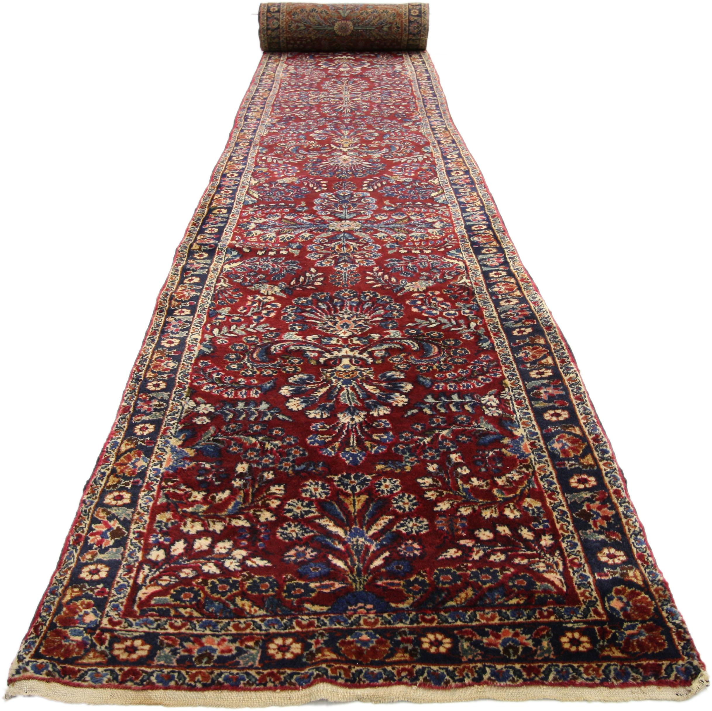 Sarouk Farahan Antique Persian Lilihan Long Runner with Old World Regency Style For Sale