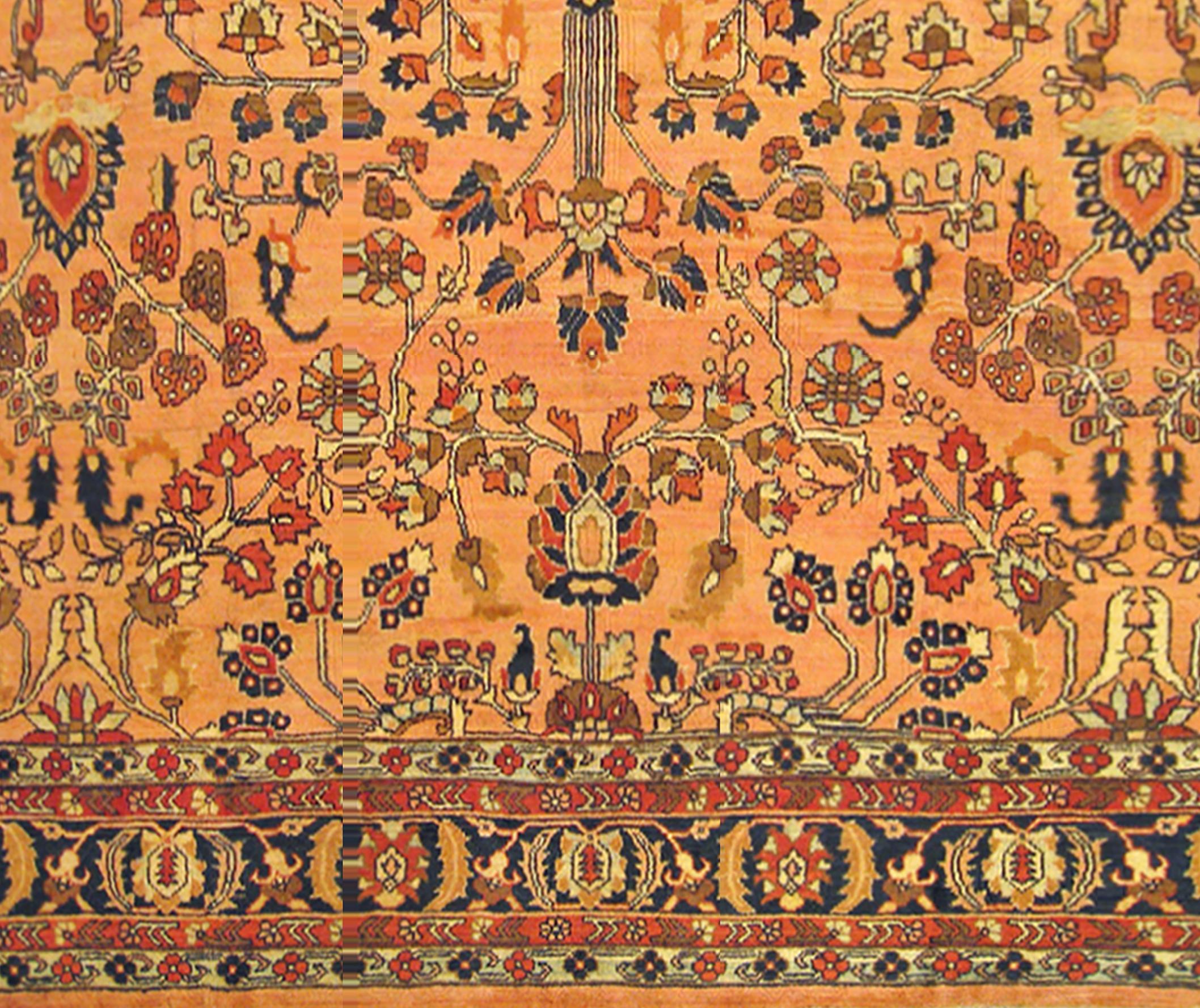 Hand-Knotted Antique Persian Lilihan Oriental Rug, in Room Size, with Floral Elements For Sale