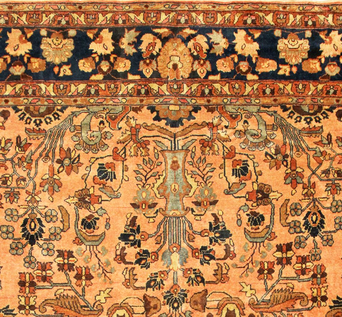 Antique Persian Lilihan Oriental Rug, in Room Size, with Flowers and Soft Tones In Good Condition For Sale In New York, NY