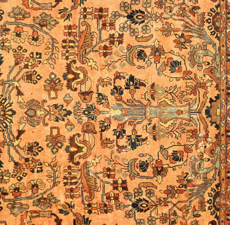 Antique Persian Lilihan Oriental Rug, in Room Size, with Flowers and Soft Tones For Sale at