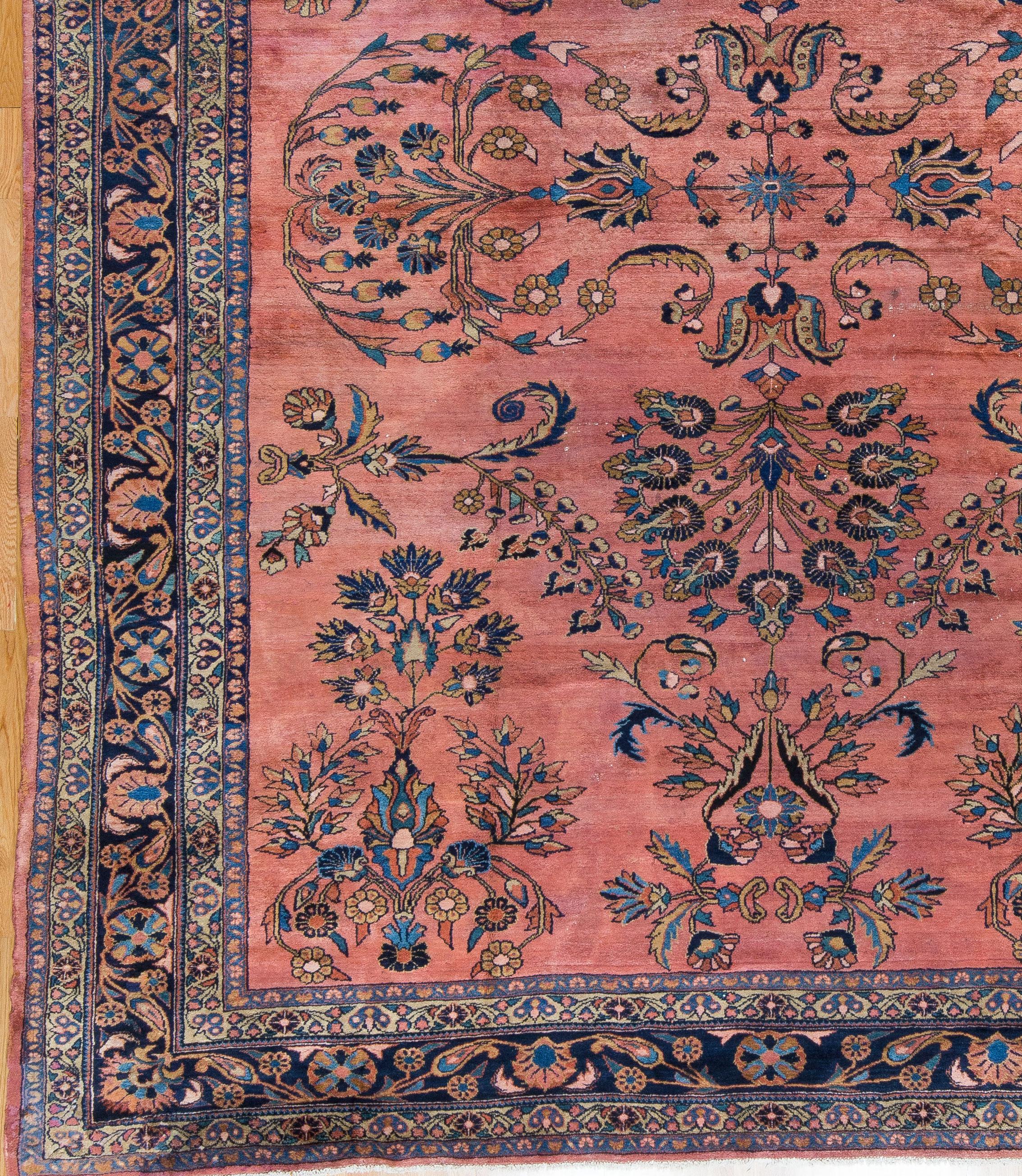 Hand-Woven Antique Persian Lilihan Oversized Floral Rug For Sale